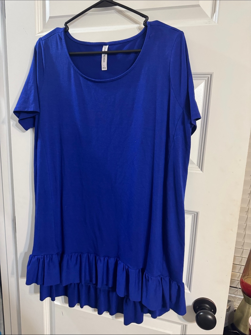 Zenana Outfitters Cobalt Blue Short Sleeve Ruffle Hem Tunic
